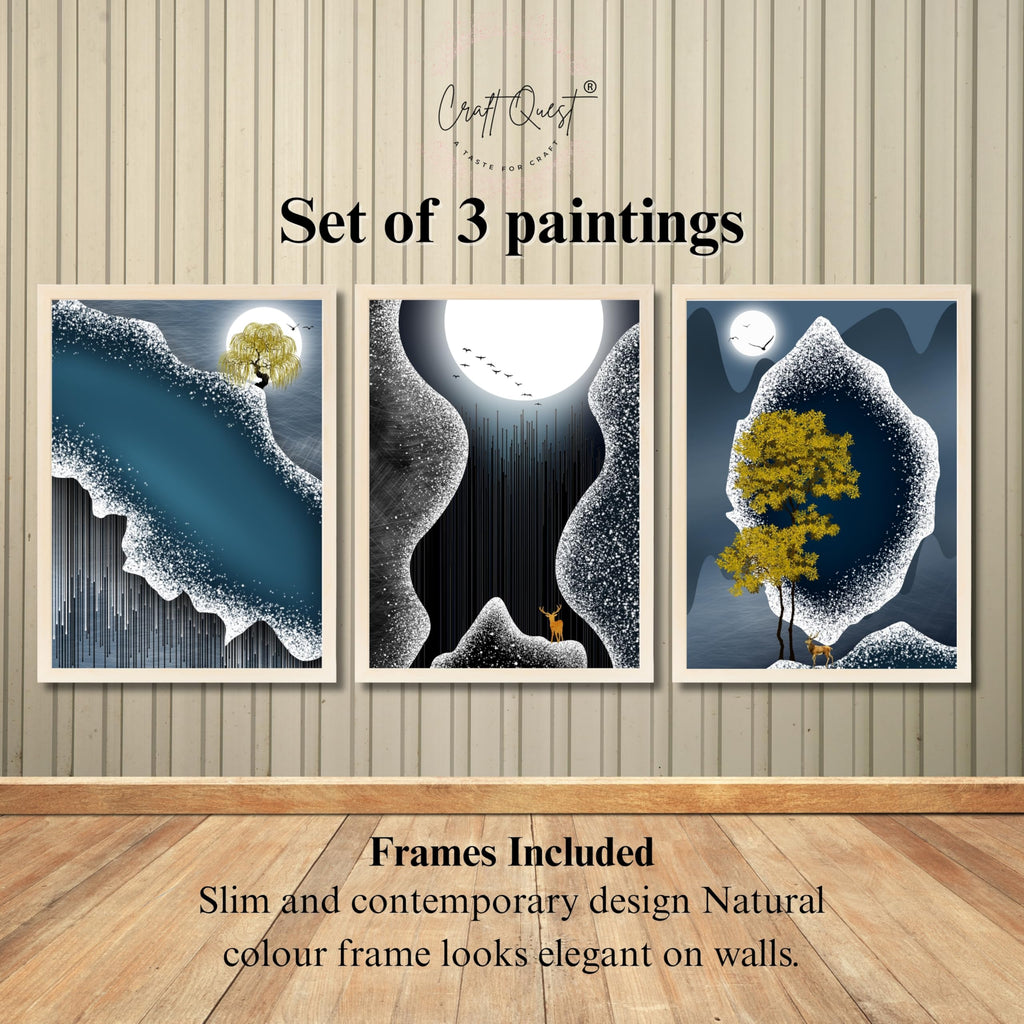 CRAFT QUEST Modern Art Abstract Fashionable Artwork Wall Art | Set of 3 Frames for Home Decoration | Ideal for Living Room, Bedroom & Offices