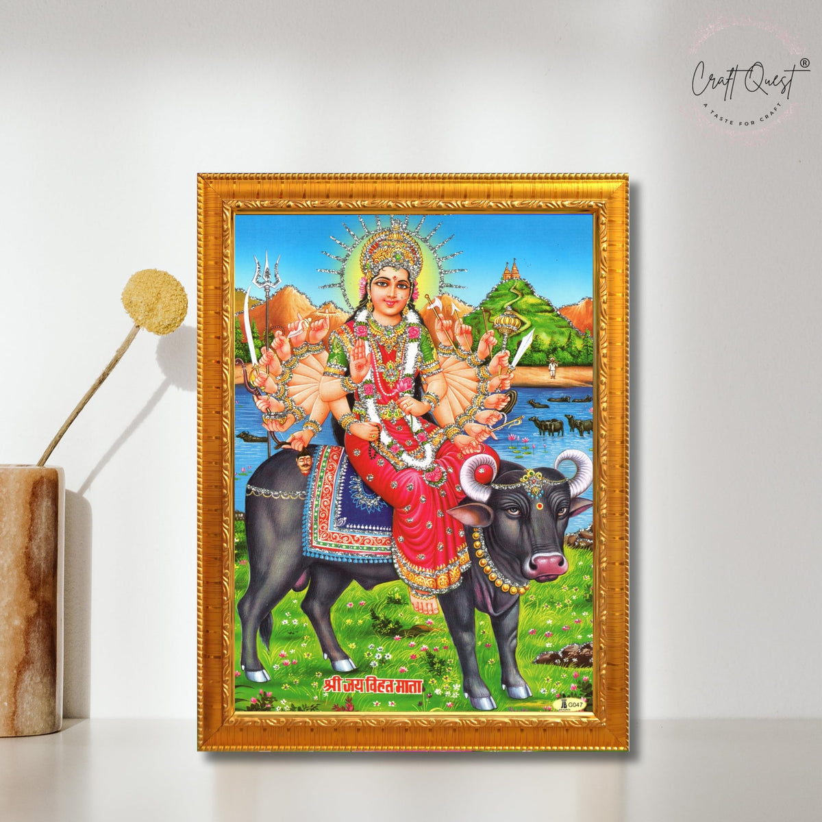 CRAFT QUEST Hindu Goddess Vihat ma Religious Photo frame | Acrylic, Lightweight | Hindu God Spiritual Framed | Ideal for Home, Office, Temple & Puja Room, Wall Decor