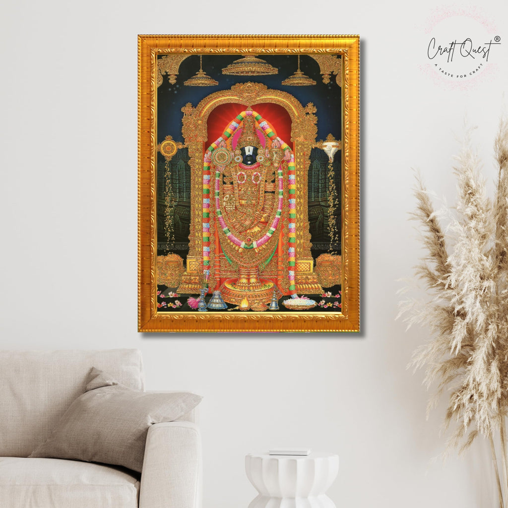 CRAFT QUEST Tirupati Balaji Lord Venkateshwara Swamy Wall Painting Framed Home Décor