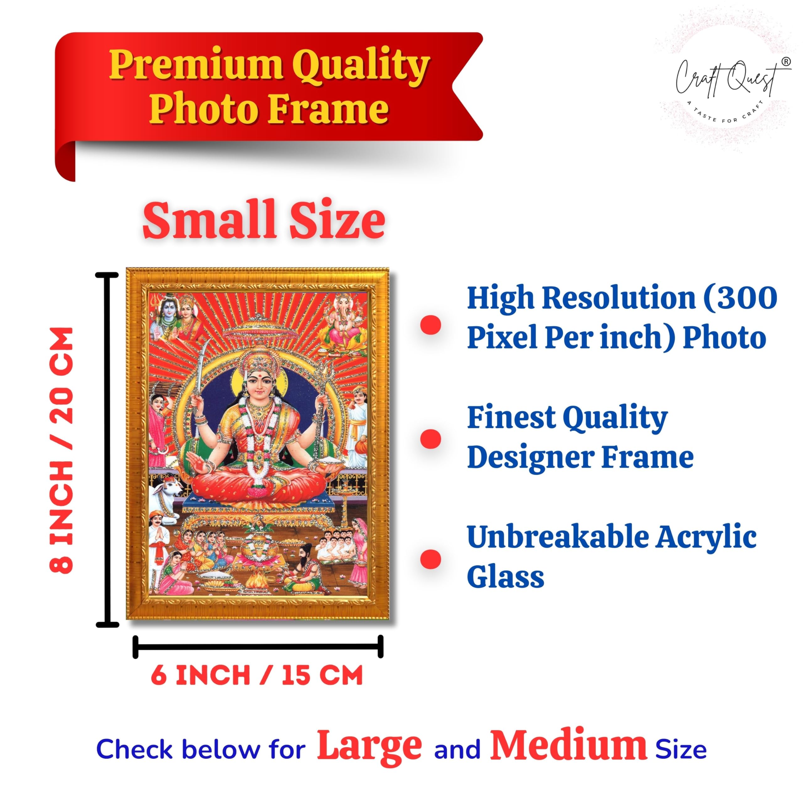 CRAFT QUEST Santoshi MataJi Color Photo Frame for Home Temple Pooja and Devotional Gift Item