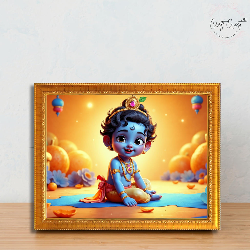 CRAFT QUEST Baby Krishna Photo Frame | Shri Bal Gopal Painting | Krishna Photo Frames for Walls, Home, Living Room and Home Décor
