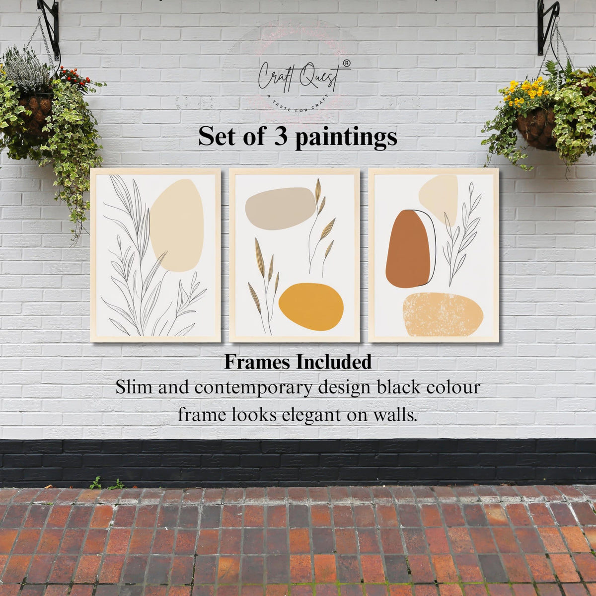 CRAFT QUEST Organic Abstract Wall Art Modern Art | Set of 3 Frames for Home Decoration | Ideal for Living Room, Bedroom & Offices