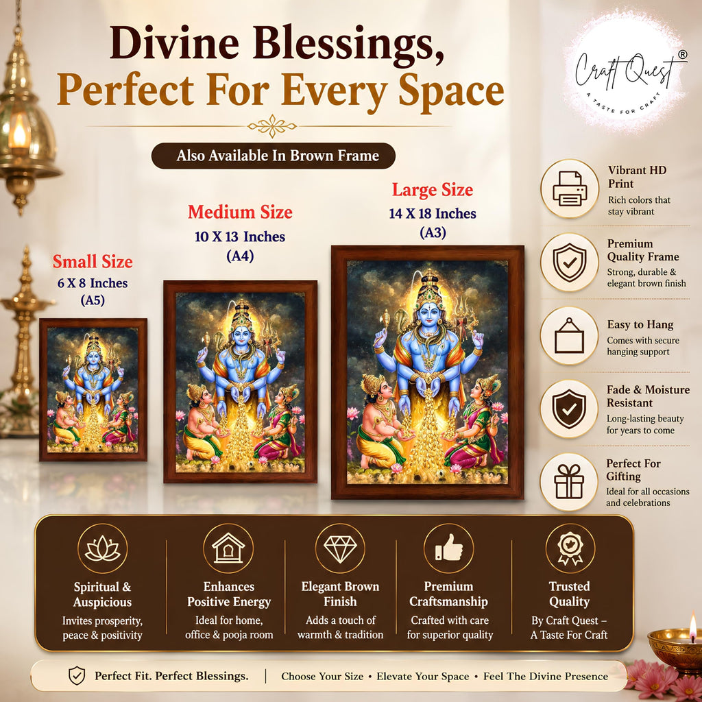CRAFT QUEST Lord Swarnakarshana Bhairava Swamy With Lakshmi Devi and Kuber Bhagwan Religious Wall Photo Frame |Dhan Bhairav Frame for Home, Office, Temple & Gifting