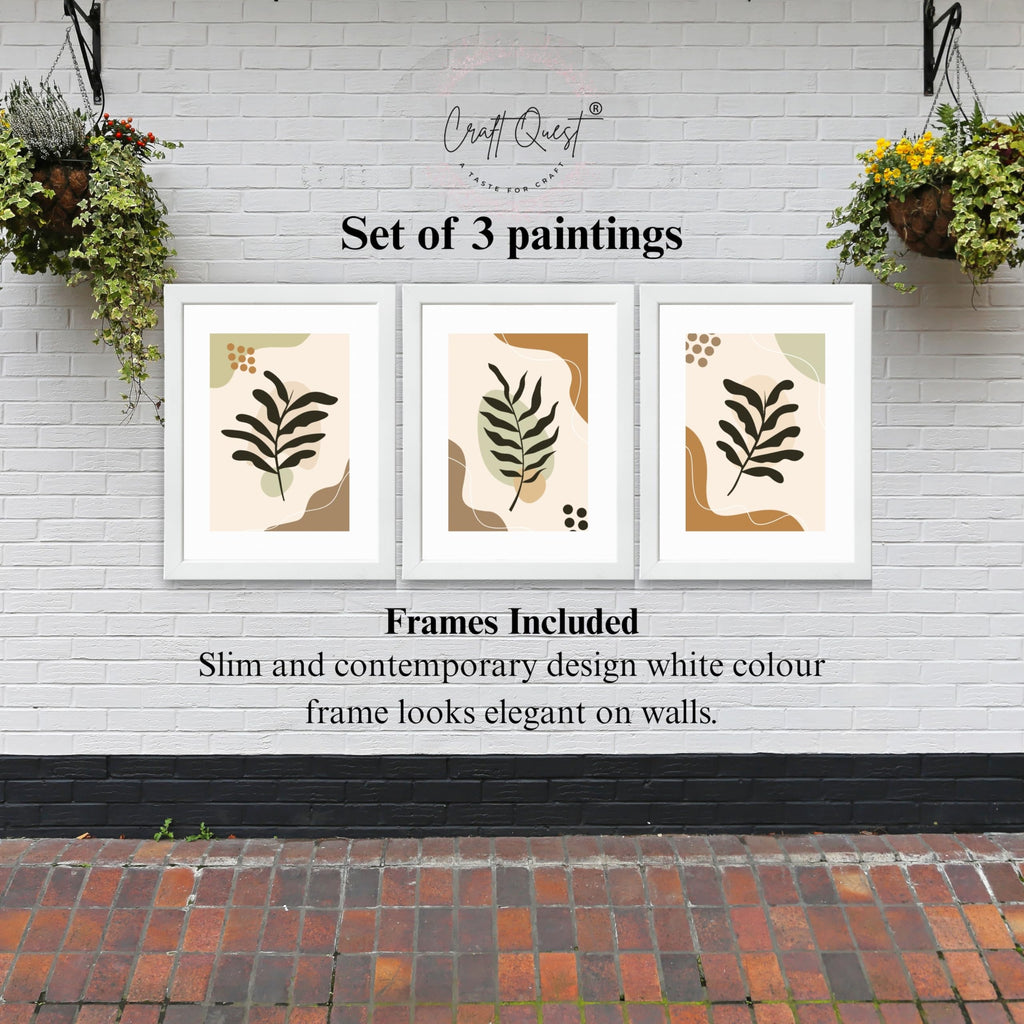 CRAFT QUEST Wall Art Decor Paintings | Set of 3 BOHO Wall Art Frames for Home Decoratio | Ideal for Living Room, Offices & Bedroom