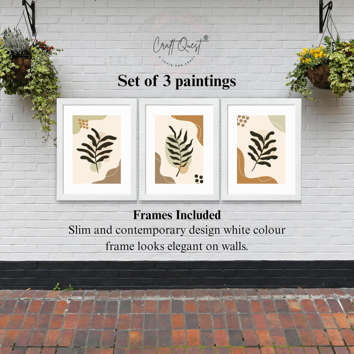 CRAFT QUEST Wall Art Decor Paintings | Set of 3 BOHO Wall Art Frames for Home Decoratio | Ideal for Living Room, Offices & Bedroom