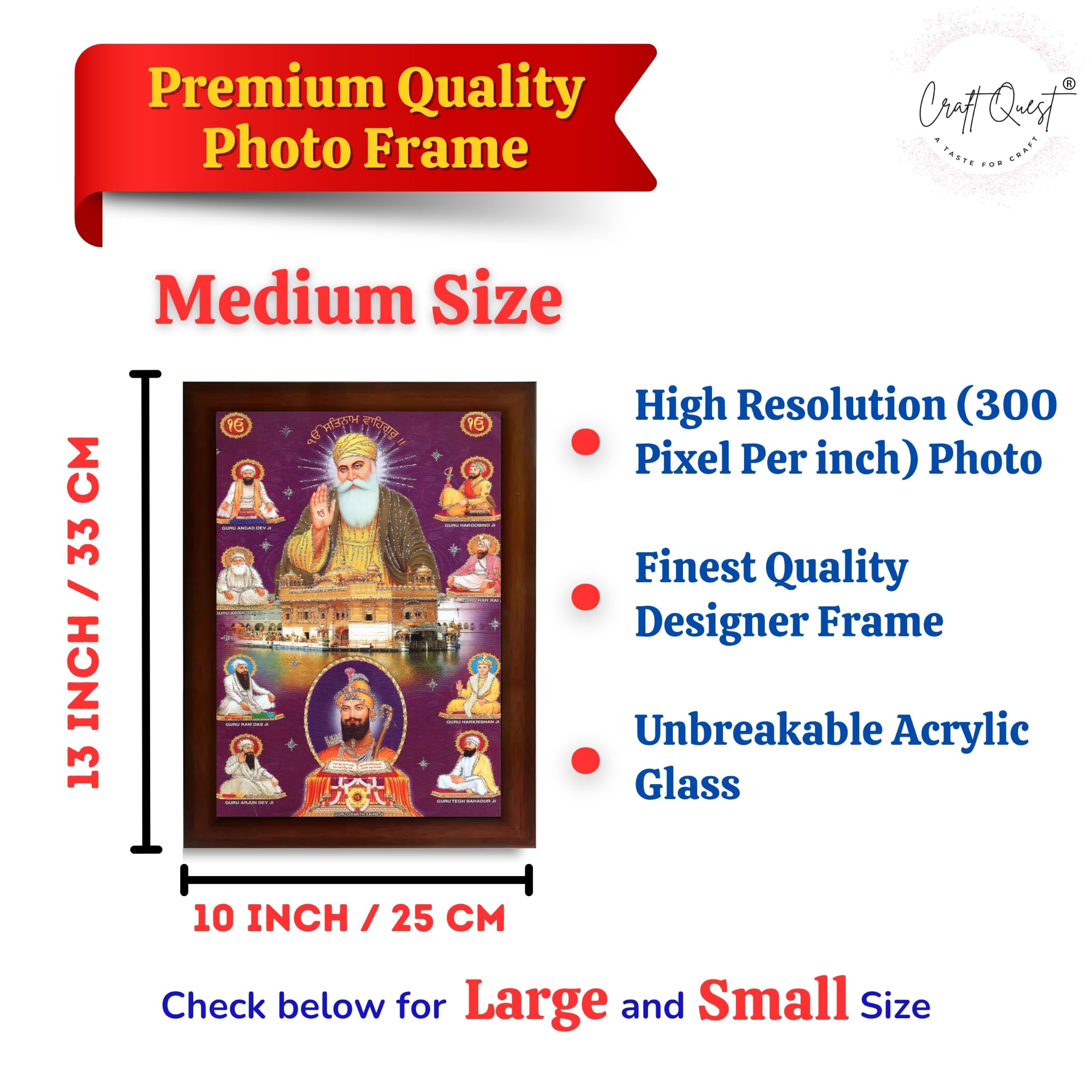 CRAFT QUEST Satnam Waheguru Gurunanak Dev Ji Photo Frame Sikh Guru Photo for Home Decor Religious Painting Decorative Artwork Gift Frame