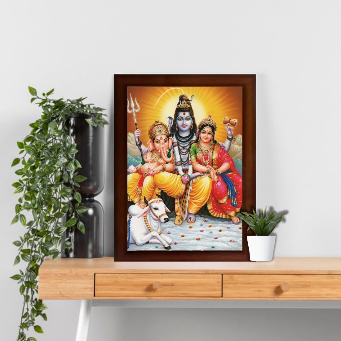 Craft Quest Shiv Parivar (Shiv Shankar, Maa Parvati, Ganesh and Kartikey) Religious Wood Photo Frames (Multicolour, 14 X 10 inch)