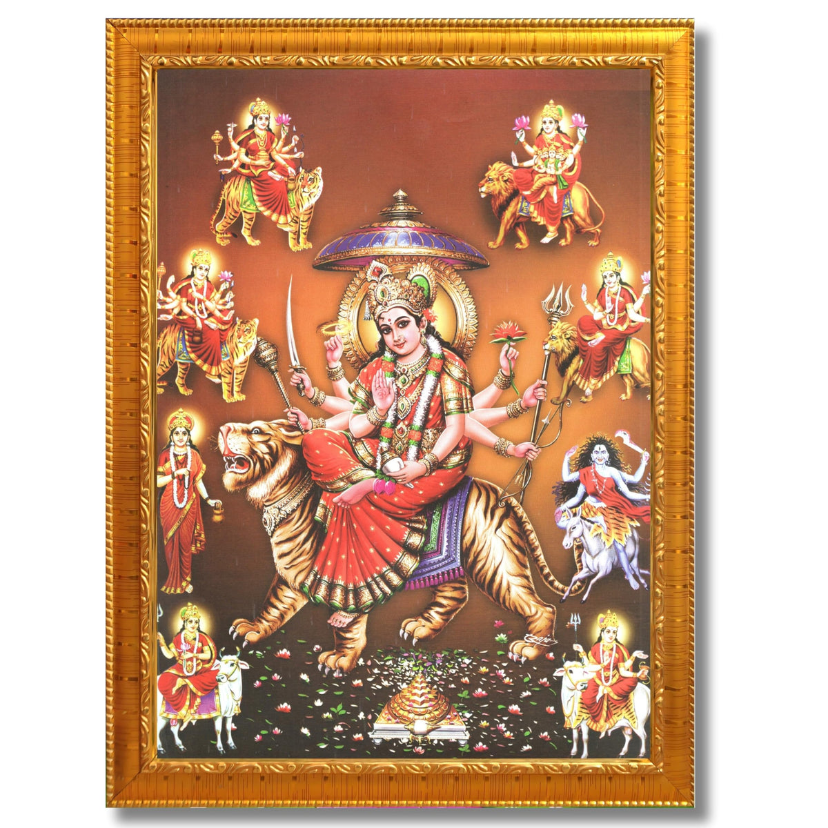 CRAFT QUEST Durga Maa Mata Goddess Nav Navadurga Navdurga Wall Painting Photo Framed, Blessing Hindu Wall Decor