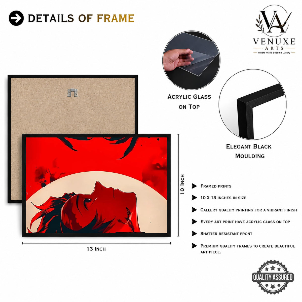 VENUXE ARTS Set Of 3 Anime Characters Wall Framed |Anime Characters Framed Poster for Living Room Bedroom Gaming Room Studio Wall Decor