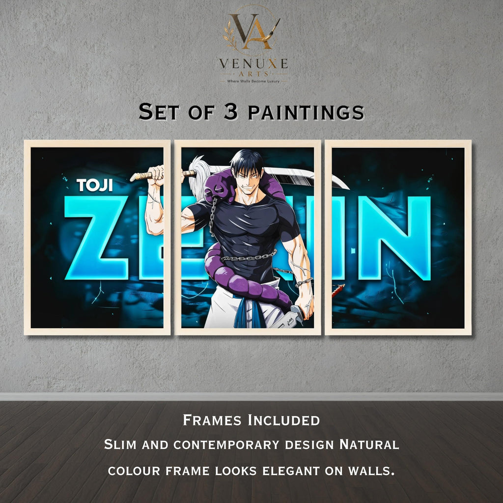 VENUXE ARTS Set Of 3 Anime Characters Wall Framed |Anime Characters Framed Poster for Living Room Bedroom Gaming Room Studio Wall Decor