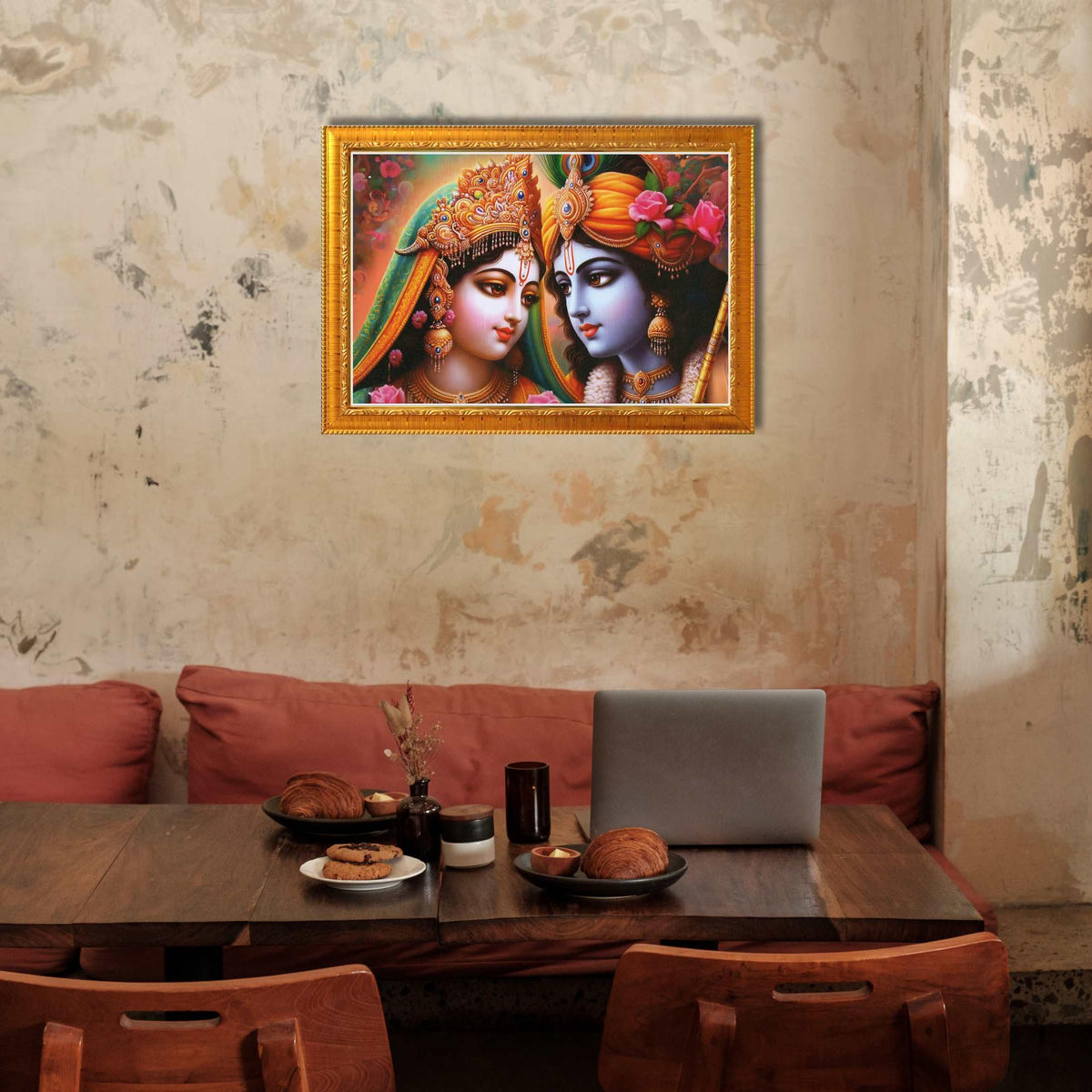 CRAFT QUEST Radha Krishna Art Photo Framed Painting for Home and Bedroom Wall Decoration of Size 14X10 Inches with Frame And Acrylic Glass RK210