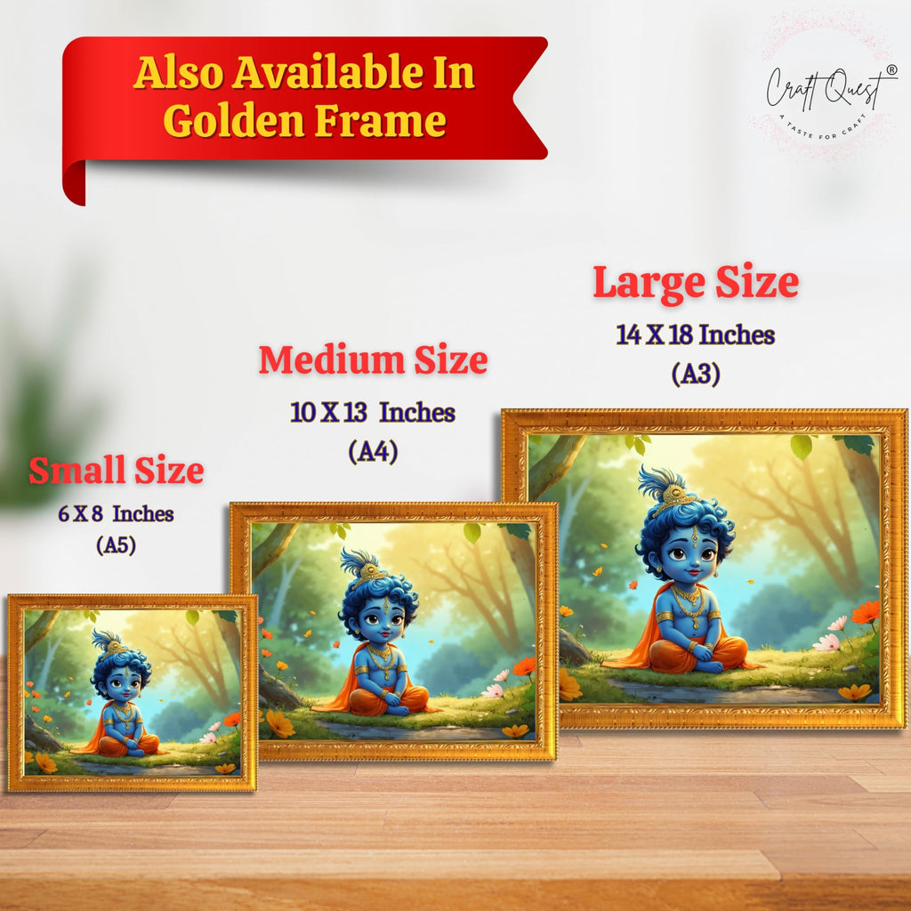 CRAFT QUEST Little Krishna Bal Gopal Makhan Chor Wall Photo Frame | Hindu God Kanha Devotional Home Decor | Gift Item