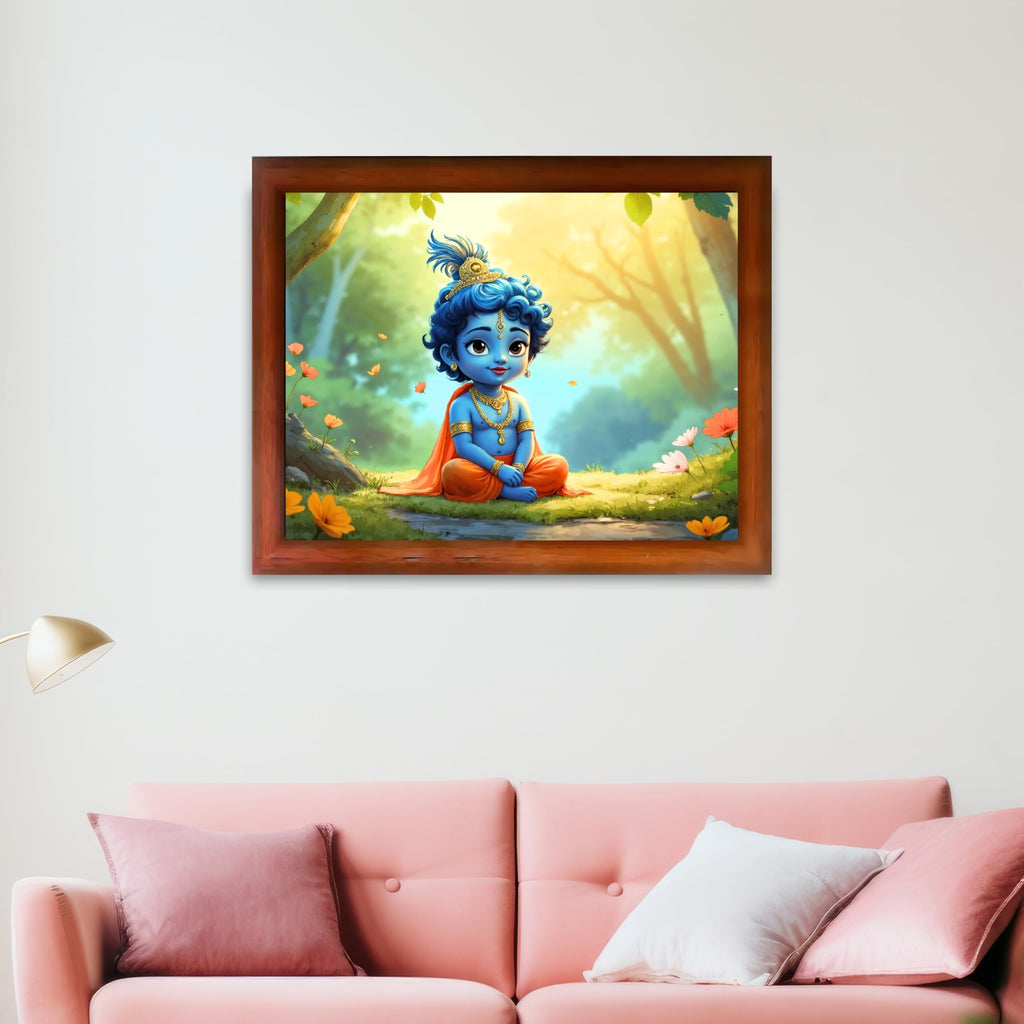 CRAFT QUEST Little Krishna Bal Gopal Makhan Chor Wall Photo Frame | Hindu God Kanha Devotional Home Decor | Gift Item