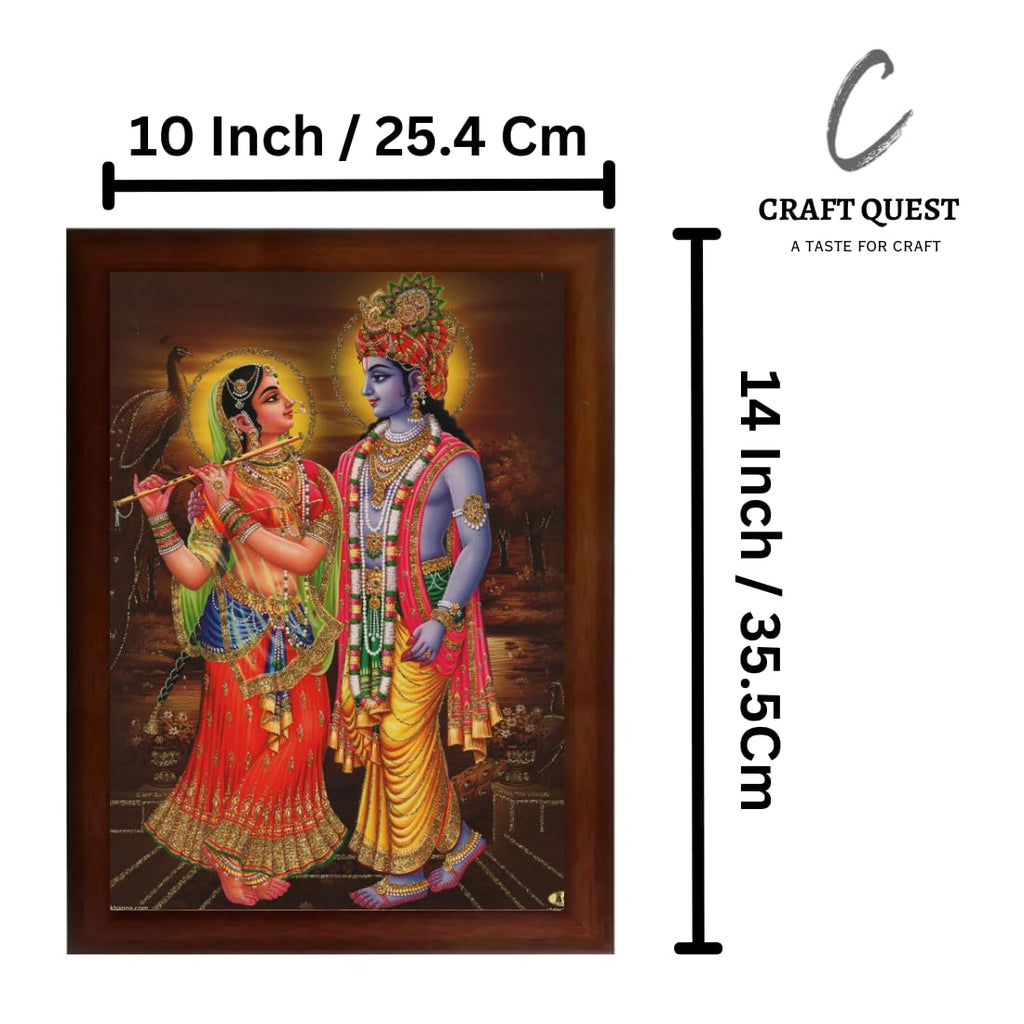 Craft Quest Radha Krishna Sparkle Coated Home Decorative Gift Item Framed Painting (10 X 14 Inches, Brown) RK1013-04