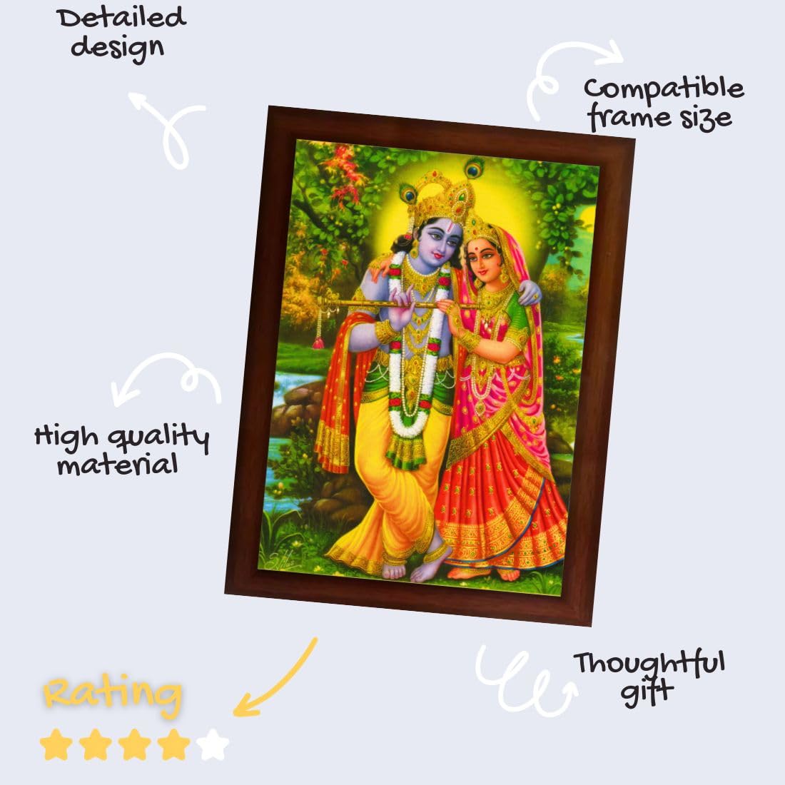 Craft Quest Radha Krishna Sparkle Coated Home Decorative Gift Item Framed Painting (10 X 14 Inches, Brown)