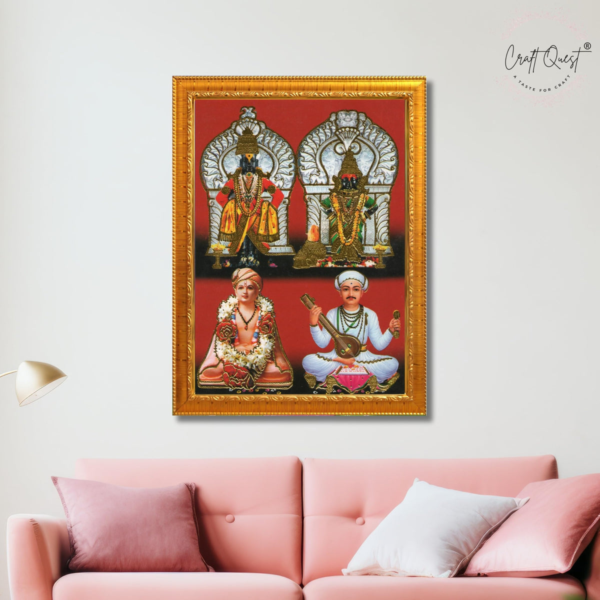 CRAFT QUEST Lord Shri Vitthal Rukmini Photo Frame with Acrylic Sheet Wall Hanging/Gift/Temple/puja Room/Home Decor Frame Item
