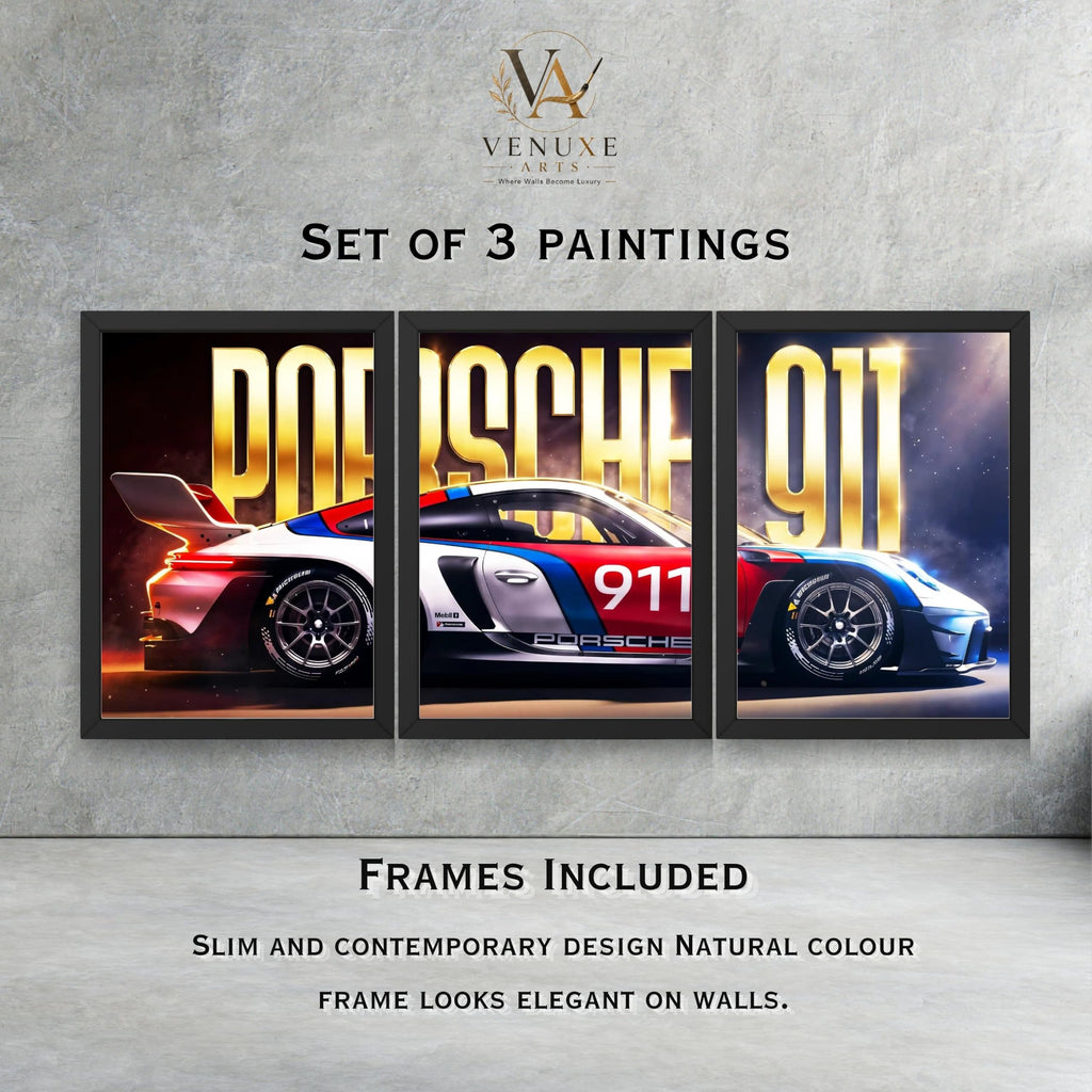 VENUXE ARTS Set Of 3 Big Sports Cars Framed Posters Gift Items for Boys Room Wall Decoration Bedroom Living Room Office Studio Décor | Car Poster Frame for Wall Décor