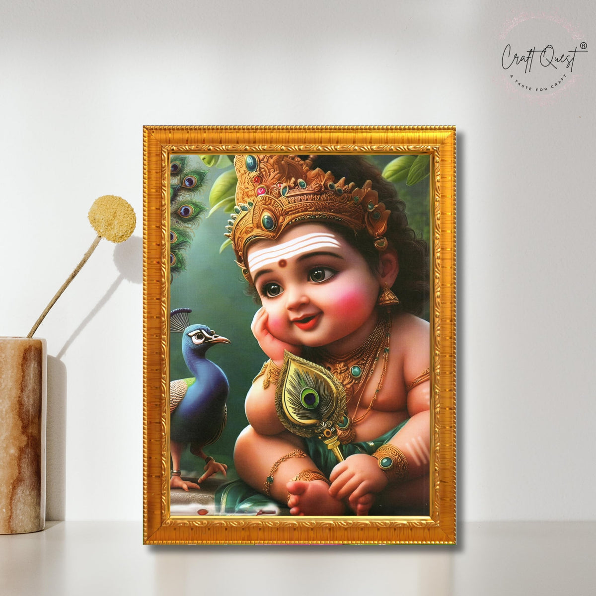 CRAFT QUEST Lord Murugan Photo Frame for Pooja Room - Kartikeya, Subramanya Swamy, Balamurugan Wall Decor | Religious Hindu God Picture Frame for Home, Office, Temple & Gifting