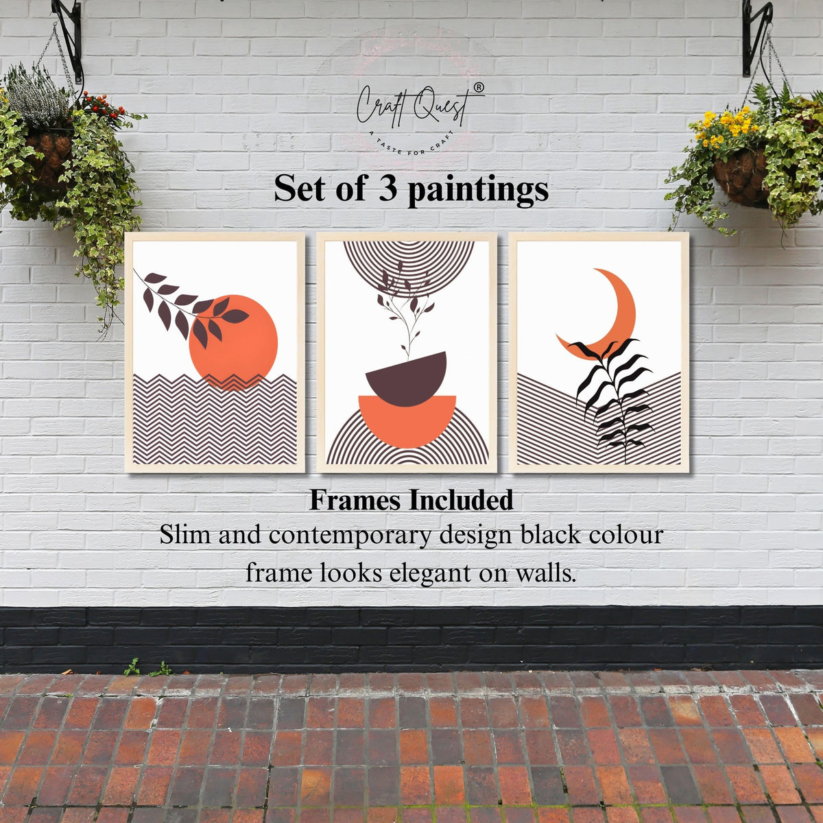 CRAFT QUEST Wall Art Decor Paintings | Set of 3 BOHO Wall Art Frames for Home Decoration | Ideal for Living Room, Bedroom & Office