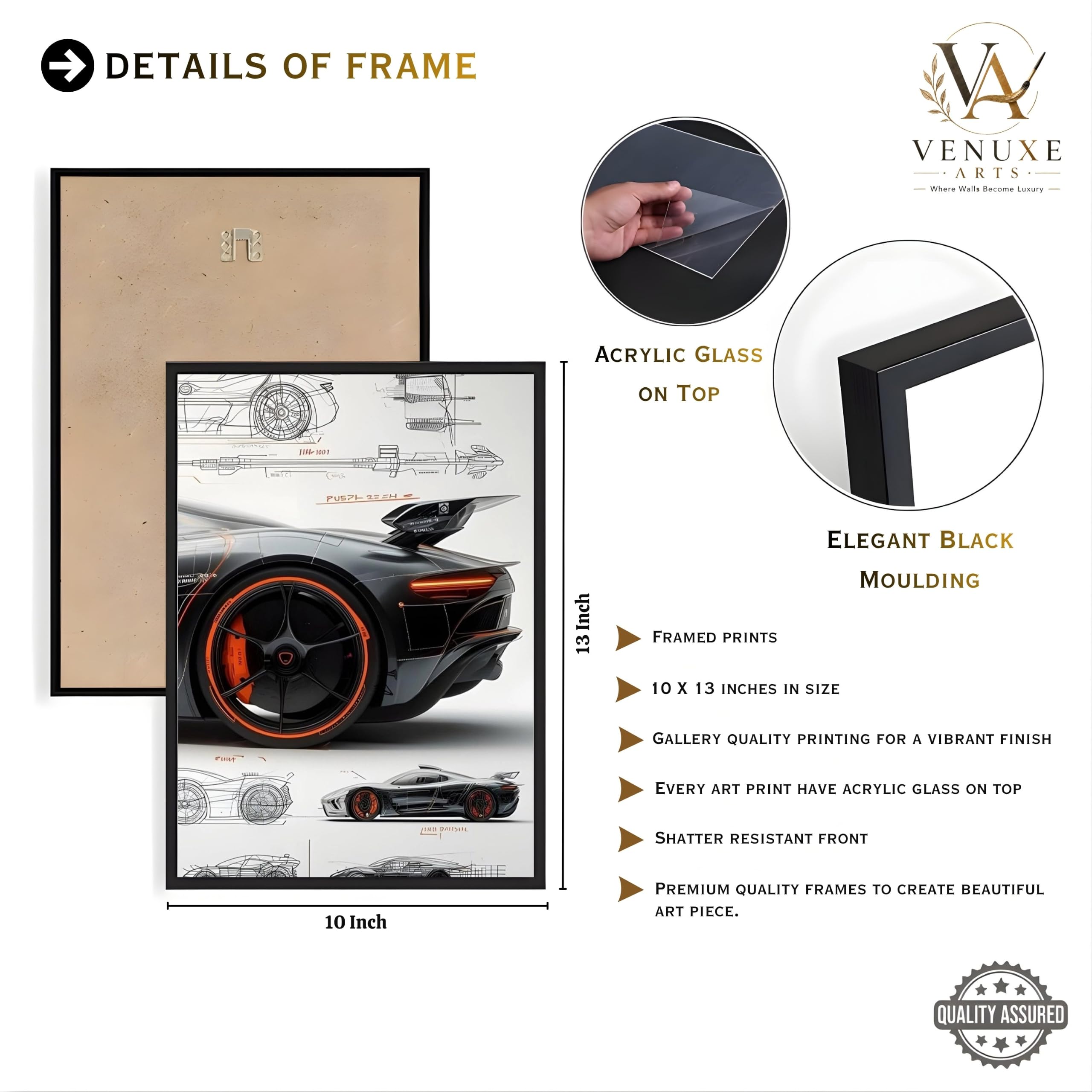 VENUXE ARTS Set Of 3 Big Sports Cars Framed Posters Gift Items for Boys Room Wall Decoration Bedroom Living Room Office Studio Décor | Car Poster Frame for Wall Décor