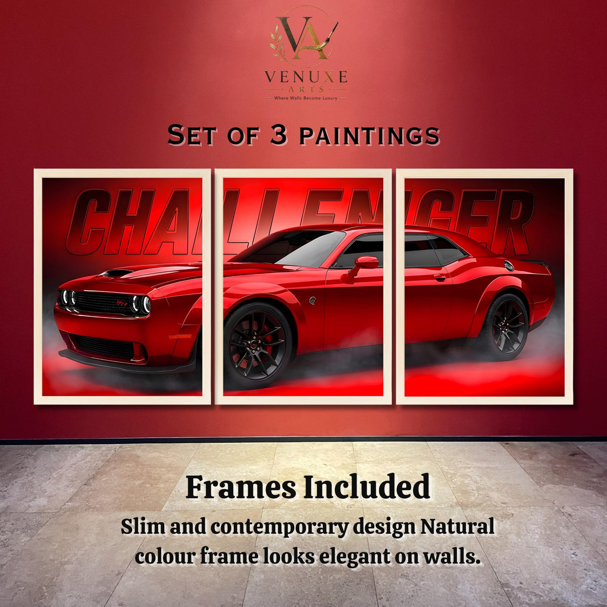 VENUXE ARTS Set Of 3 Big Sports Cars Framed Posters Gift Items for Boys Room Wall Decoration Bedroom, Living Room, Office, Studio Décor | Car Poster Frame for Wall Décor