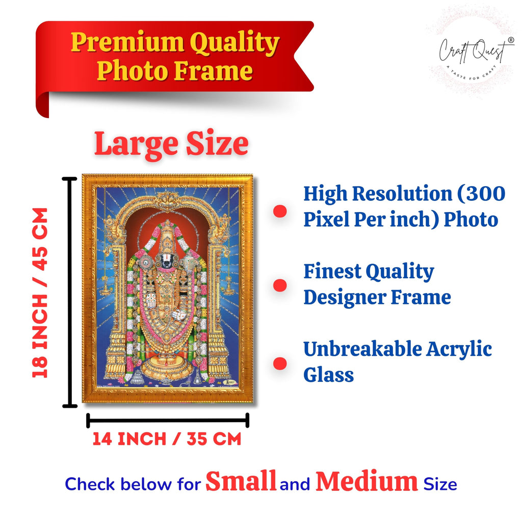 CRAFT QUEST Tirupati Balaji Lakshmi Venkateshwara venkateshwer Swamy Wall Painting Framed, Home, Temple, Pooja, Wall Décor Item