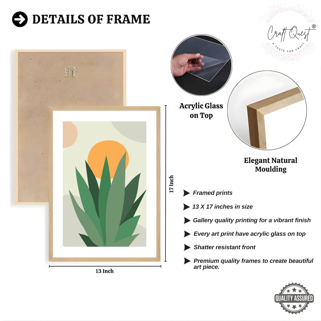 CRAFT QUEST Nature Inspired Botanical Abstract Wall Art | Set of 3 Frames for Home Decoration | Ideal for Living Room, Bedroom & Office
