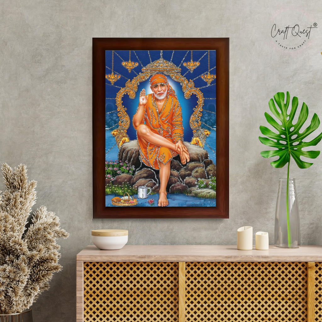 CRAFT QUEST Sai Baba Shirdi Sainath Wall Painting Framed Home Décor, Ideal for Home, Office, Temple & Puja Room, Wall Decor