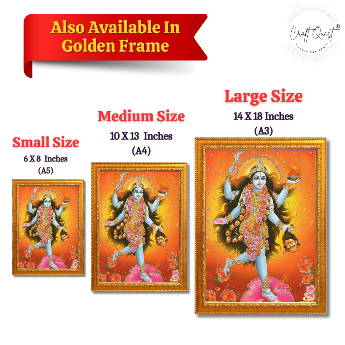 CRAFT QUEST Maha Kali Maa Kalika Mata Mahakali Shiv Shiva Wall Painting Framed Home Decor