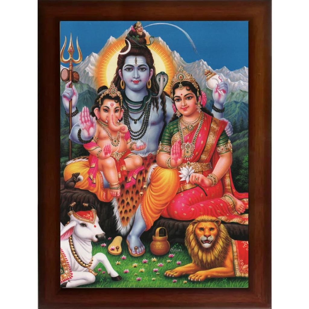 Craft Quest Shiv Parivar (Shiv Shankar, Maa Parvati, Ganesh and Kartikey) Religious Wood Photo Frames (Photoframe, Multicolour, 14 X 10 inch)