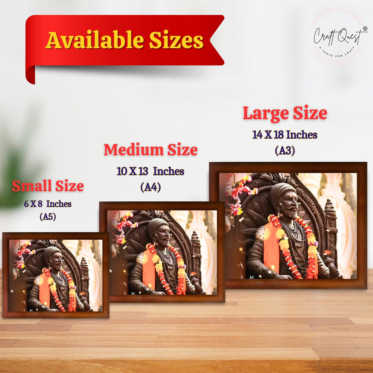 CRAFT QUEST Chattrapati Shivaji Maharaj Wall Photo Frame With Acrylic Sheet | Lightweight | Home Decoration Item | Best Gifting Option