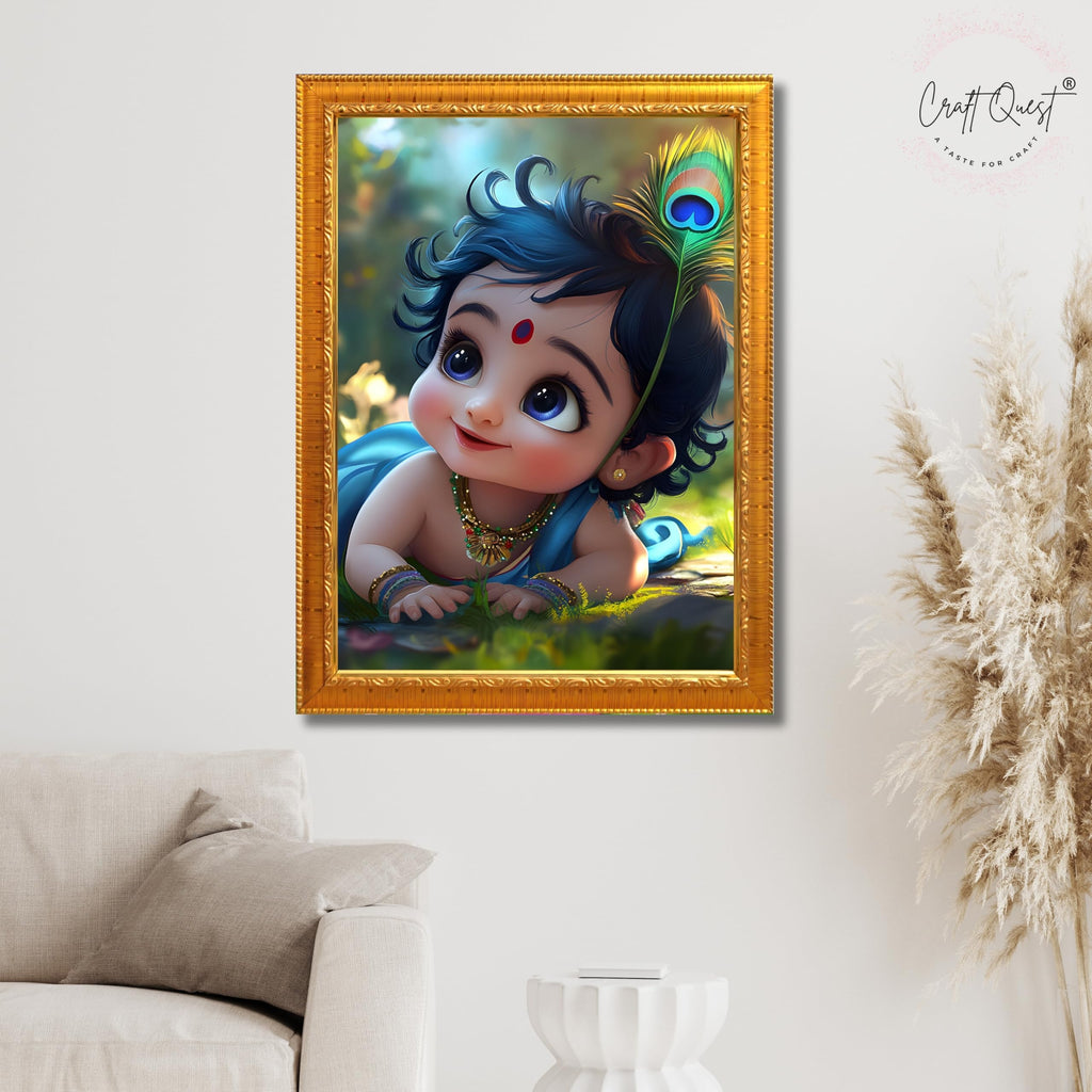 CRAFT QUEST Bal Gopal Painting Kanha Ji Poster | Laddu Lord Makhan Chor | Walls Home Bedroom Living Room Decoration Gift.