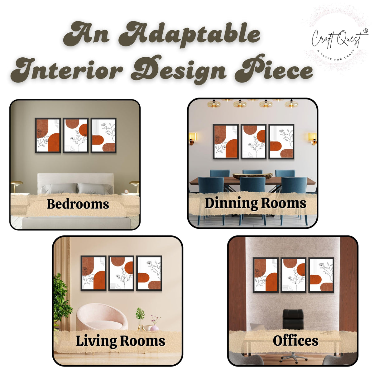 CRAFT QUEST Wall Art Decor Paintings | Set of 3 Abstract Wall Art Frames for Home Decoration | Ideal for Living Room, Bedroom & Offices