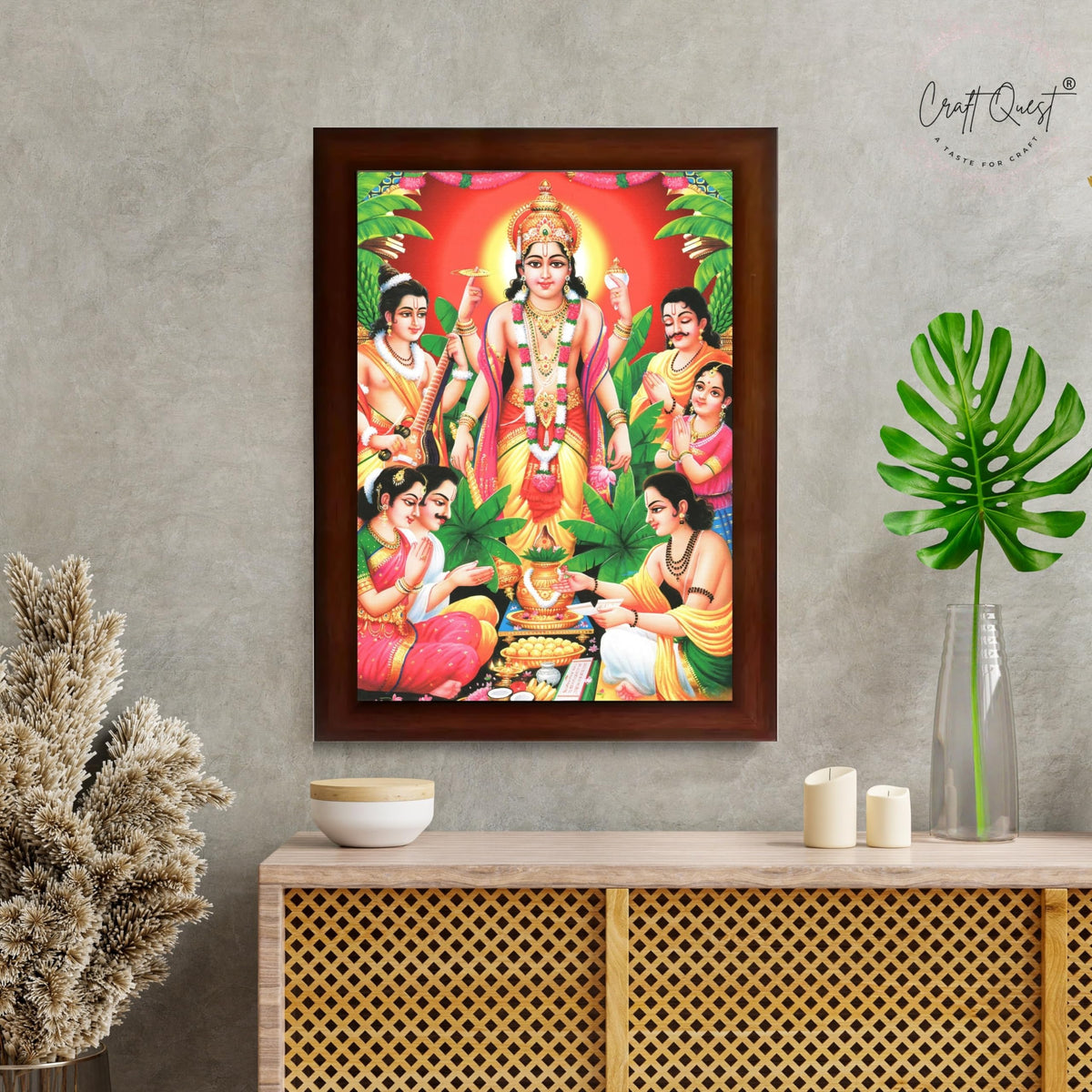 CRAFT QUEST Satyanarayana Swamy Hindu God Satyanarayan Photo Frame | Religious Photo Frame | Ideal for Home, Office, Temple & Puja Room, Wall Decor