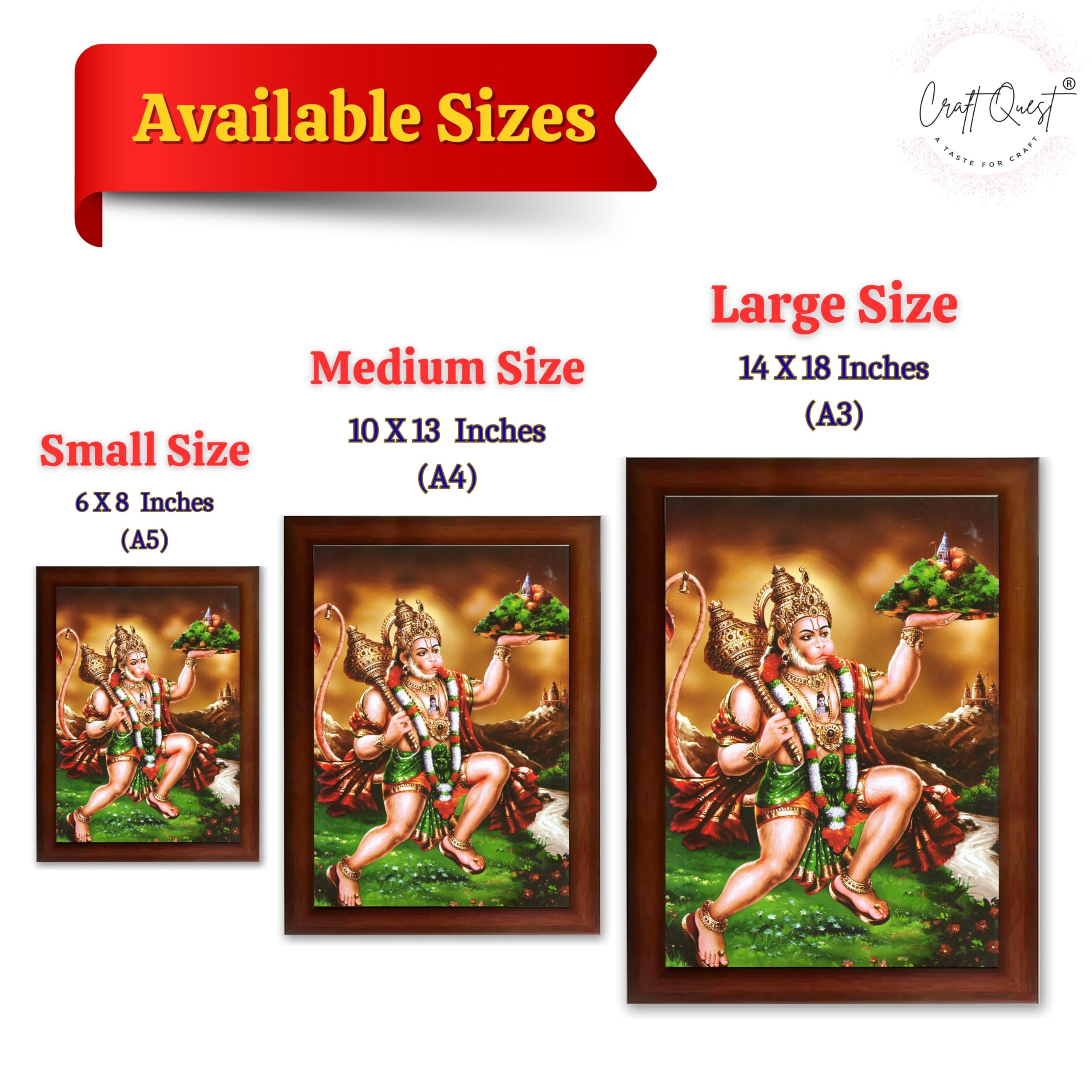 CRAFT QUEST Lord Bajrang Bali Hanuman Ji Photo Frame | Acrylic Glass, Lightweight & Waterproof | Ideal for Home, Office, Temple & Puja Room Wall Decor