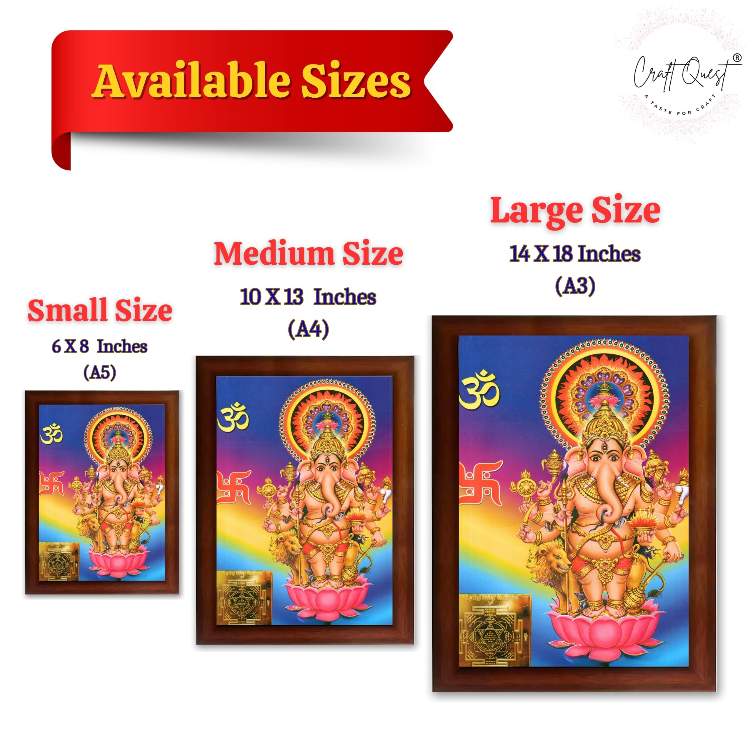 CRAFT QUEST Drishti Ganapathi for Entrance Vastu Ganesha Wall Painting Framed Home Decor | Religious God Picture Frame for Home, Office, Temple & Gifting