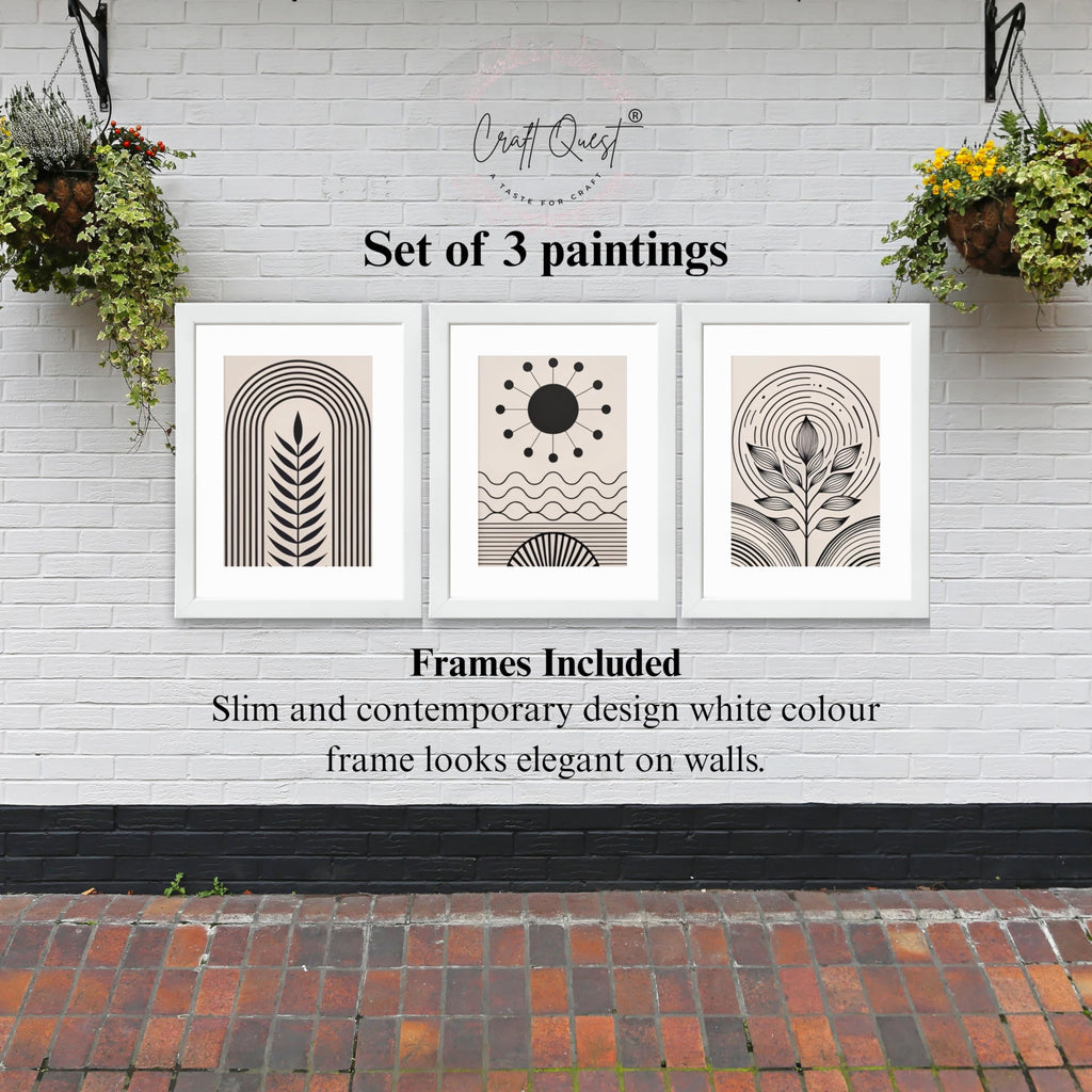 CRAFT QUEST Abstract Series Framed Paintings With Sun | Set of 3 Frames for Home Decoration | Ideal for Living Room, Bedroom & Offices