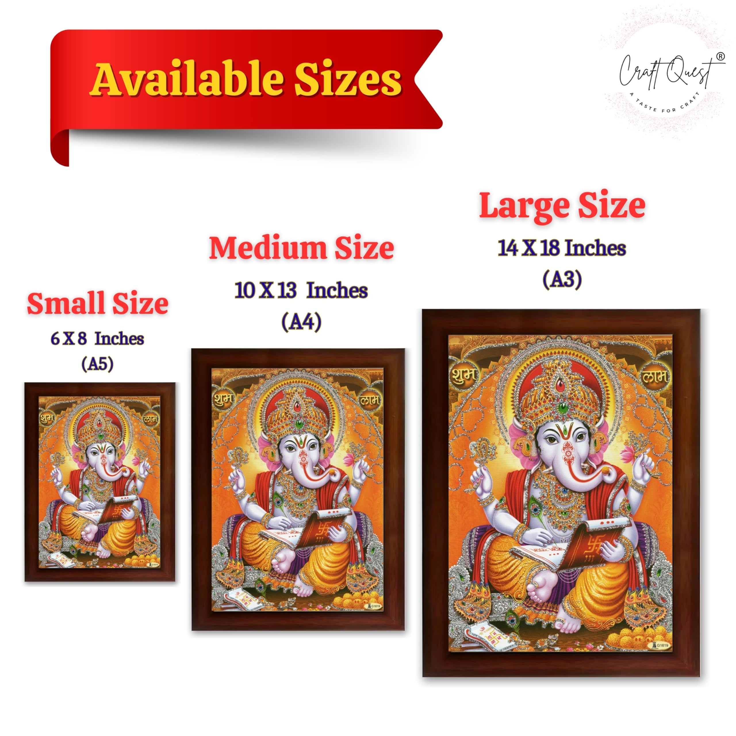 CRAFT QUEST Lord Ganpati Ganesha Modern Wall Art Painting With Frame, Home and Office Decor Item