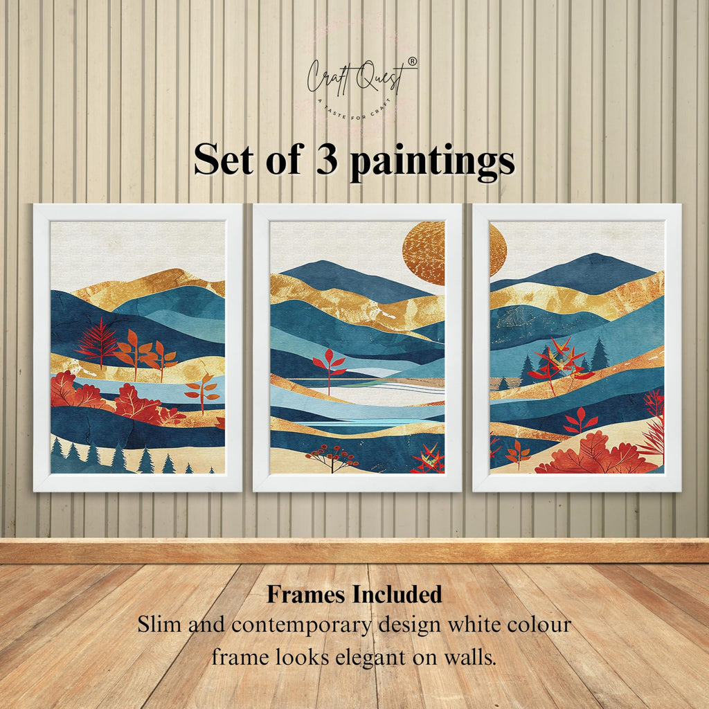 CRAFT QUEST Modern Art Pictures With Mountains & Trees Wall Art | Set of 3 Frames for Home Decoration | Ideal for Living Room, Bedroom & Offices