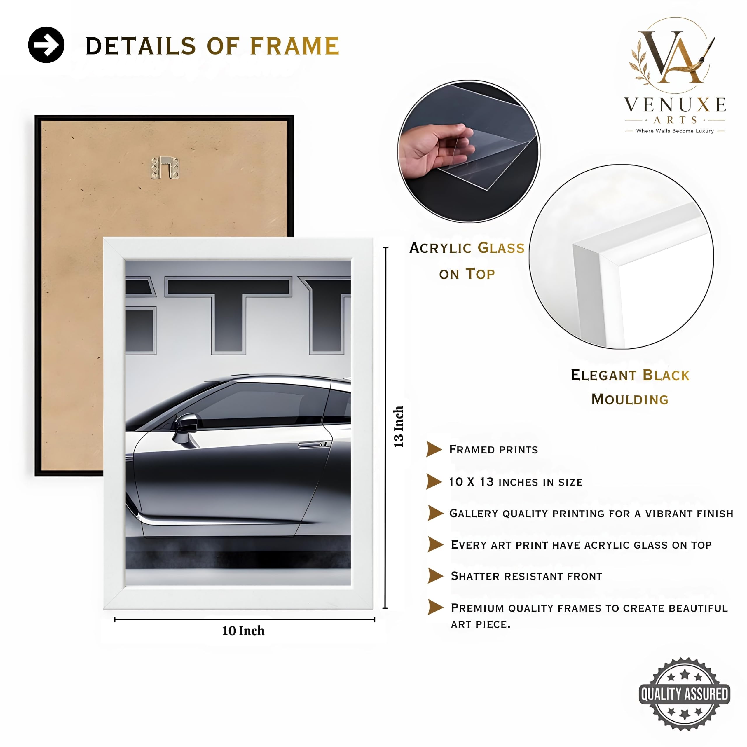 VENUXE ARTS Set Of 3 Big Sports Cars Framed Posters Gift Items for Boys Room Wall Decoration Bedroom, Living Room, Office, Studio Décor | Car Poster Frame for Wall Décor