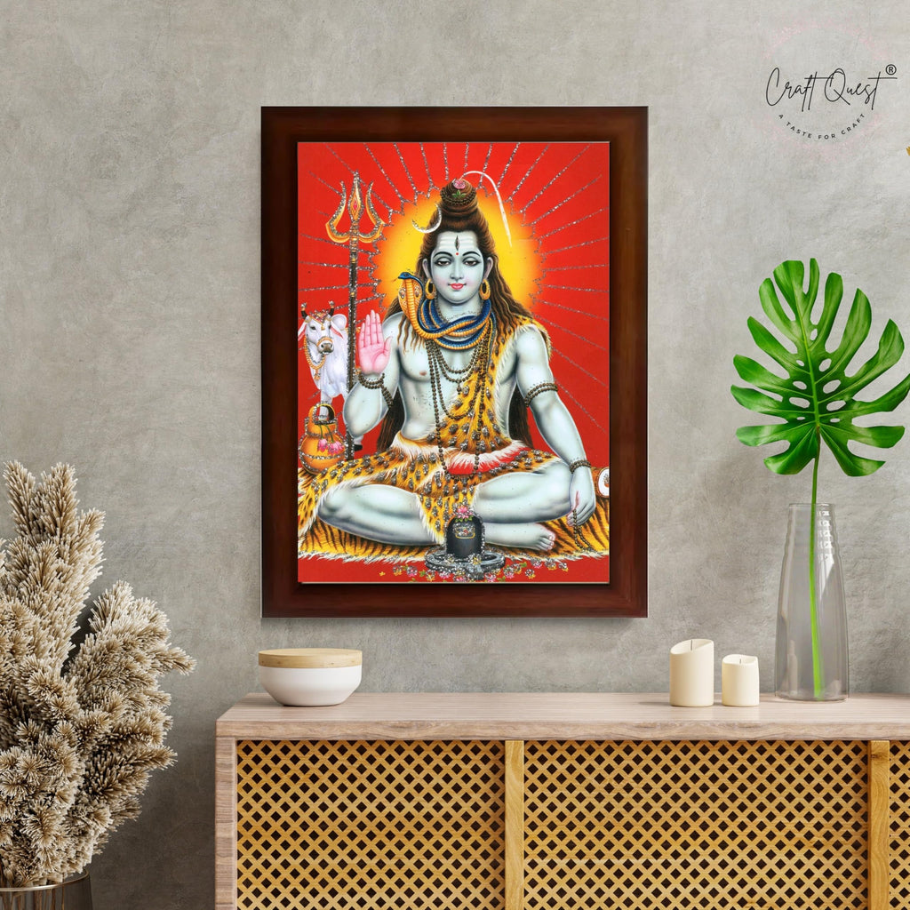 CRAFT QUEST God Shiv Shiva Wall Painting | Premium Framed Hindu God Wall Art | Spiritual Mahadev Poster for Living Room, Bedroom, Office, Meditation & Temple Décor |