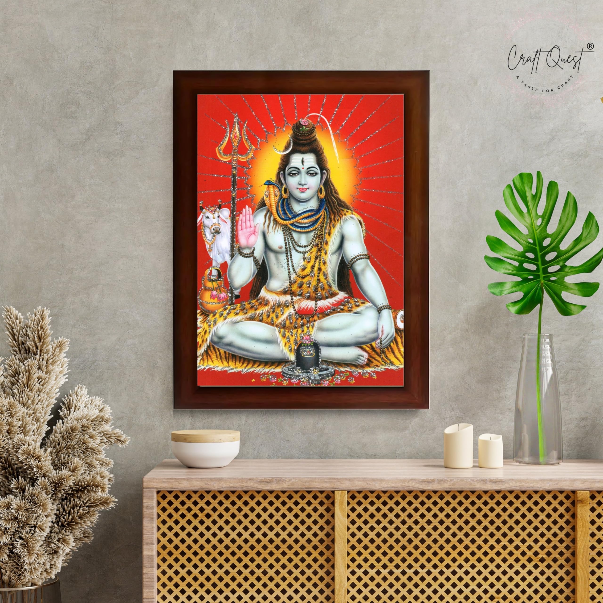 CRAFT QUEST God Shiv Shiva Wall Painting | Premium Framed Hindu God Wall Art | Spiritual Mahadev Poster for Living Room, Bedroom, Office, Meditation & Temple Décor |