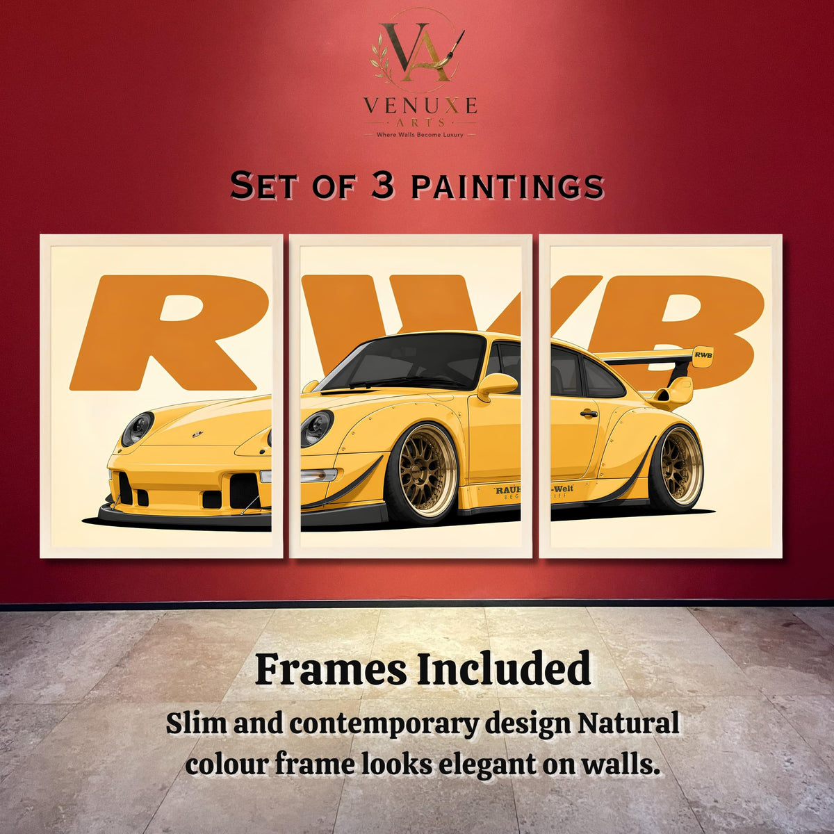 VENUXE ARTS Set Of 3 Big Sports Cars Framed Posters Gift Items for Boys Room Wall Decoration Bedroom Living Room Office Studio Décor | Car Poster Frame for Wall Décor