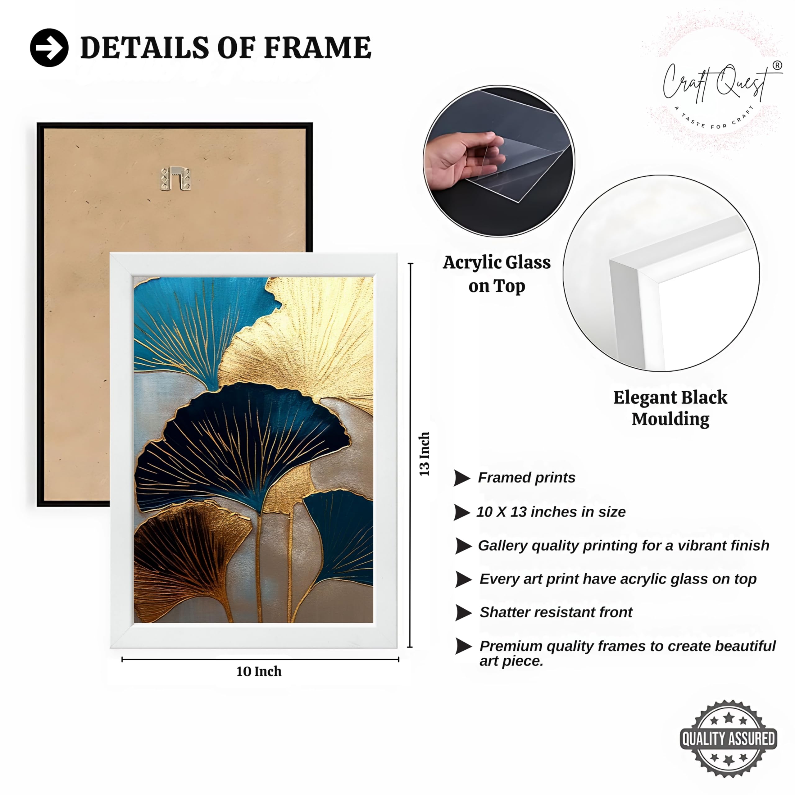 CRAFT QUEST Modern Art Abstract Aureate Geometry Wall Art | Set of 3 Frames for Home Decoration | Ideal for Living Room, Bedroom & Offices