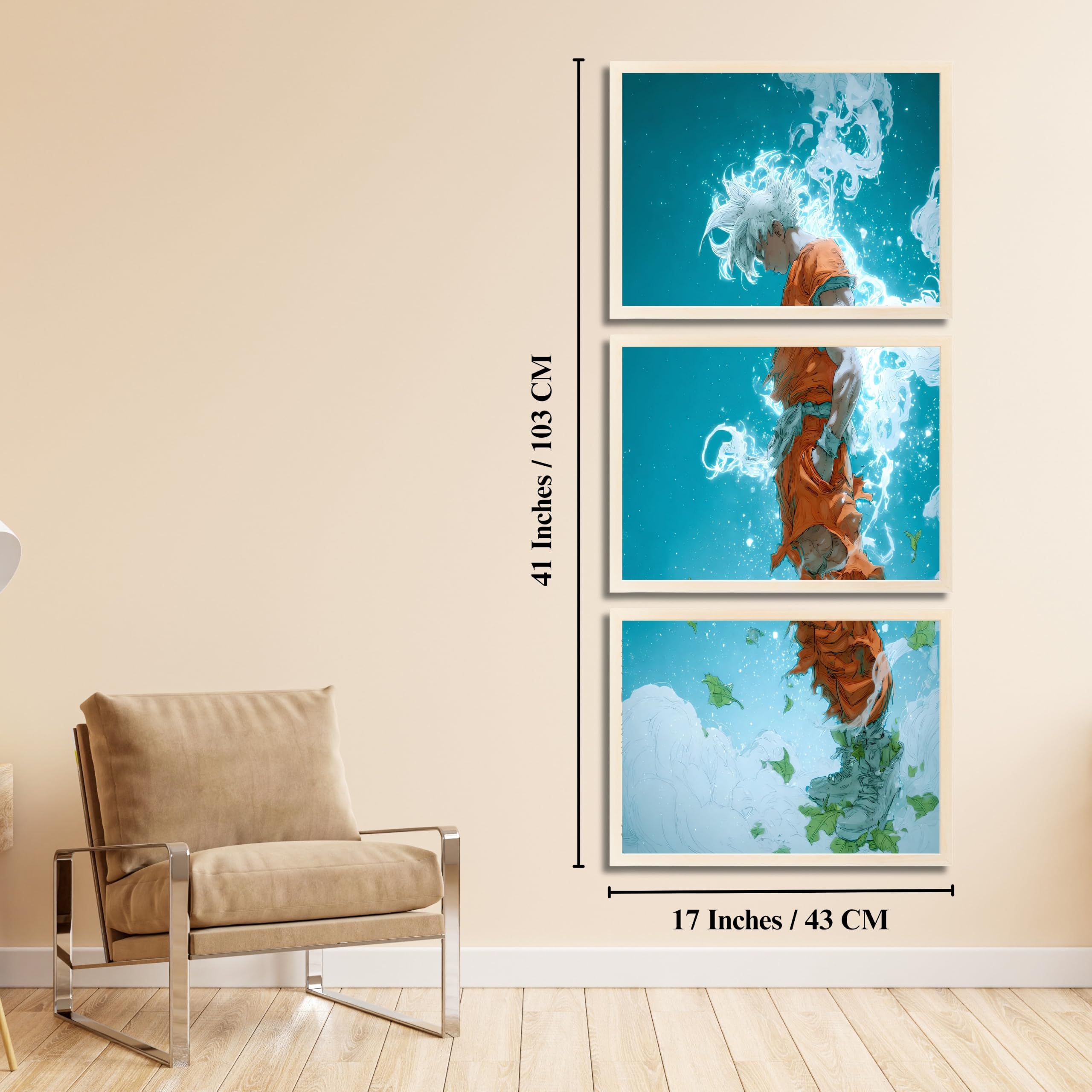 VENUXE ARTS Set Of 3 Anime Characters Wall Framed |Anime Characters Framed Poster for Living Room Bedroom Gaming Room Studio Wall Decor