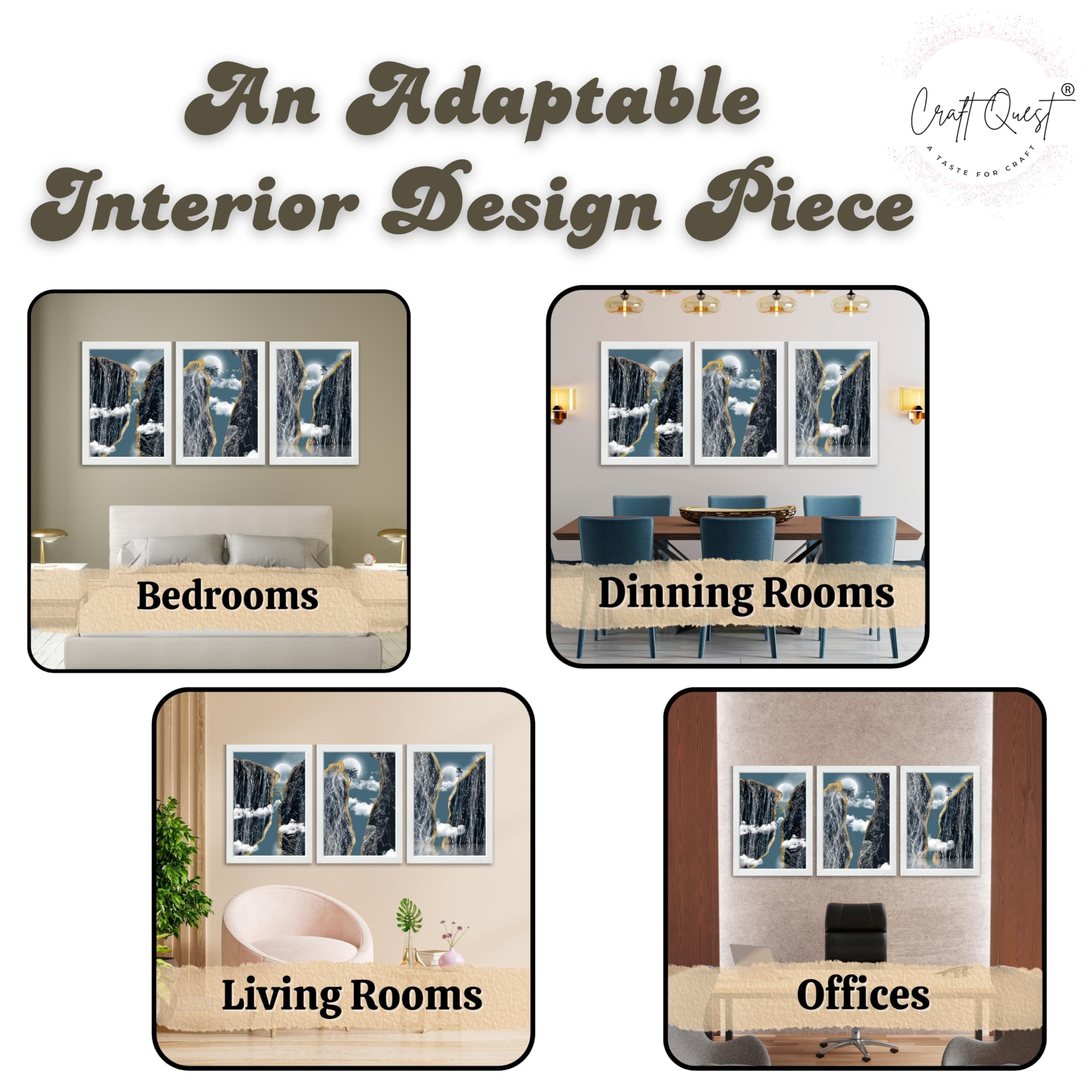 CRAFT QUEST Modern Art Abstract Landscape Decorative Wall Art | Set of 3 Frames for Home Decoration | Ideal for Living Room, Bedroom & Offices