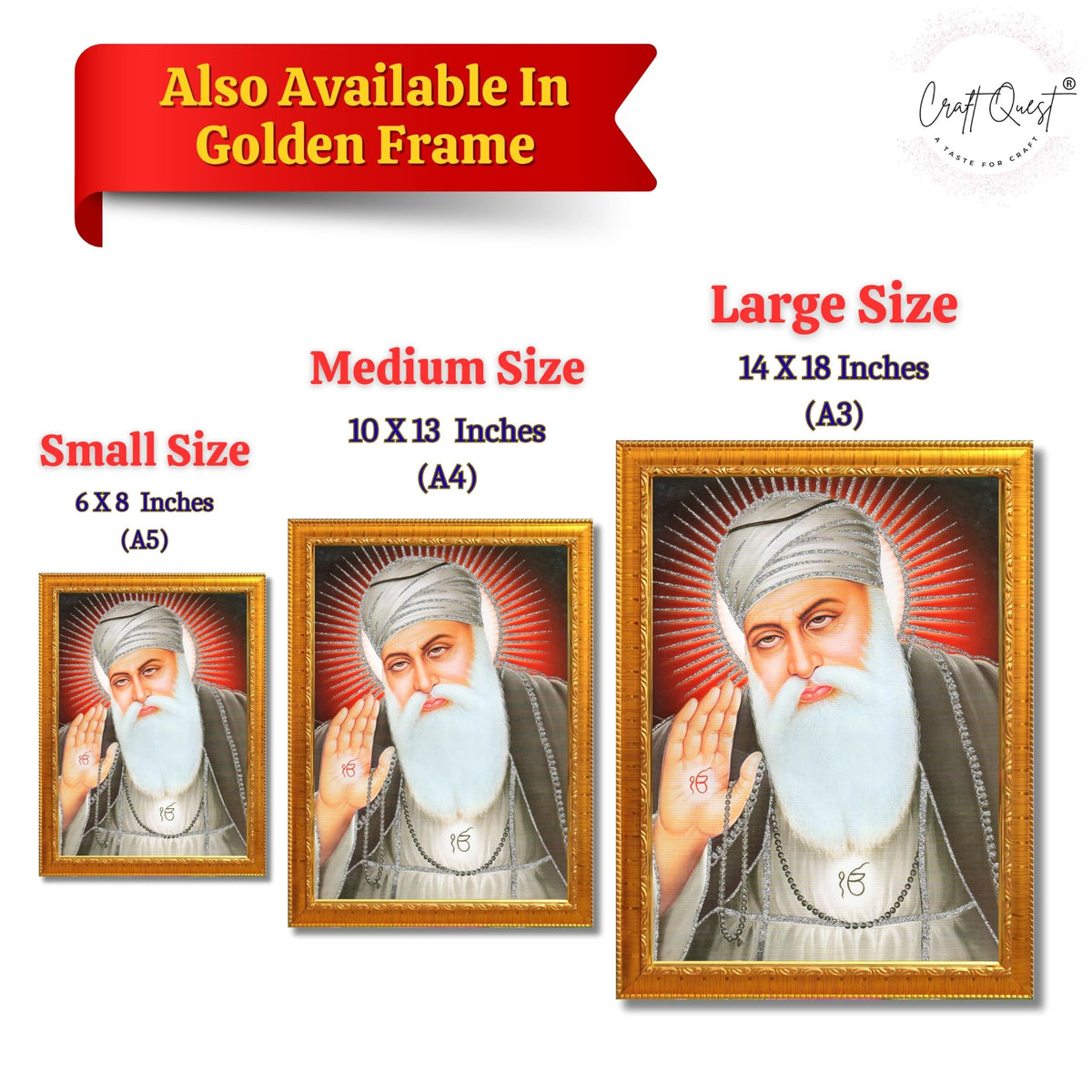 CRAFT QUEST Gurunanak Dev Ji Photo Frame Waheguru Sikh Guru Photo for Home Decor Spiritual Wall Hanging Living Room Decoration