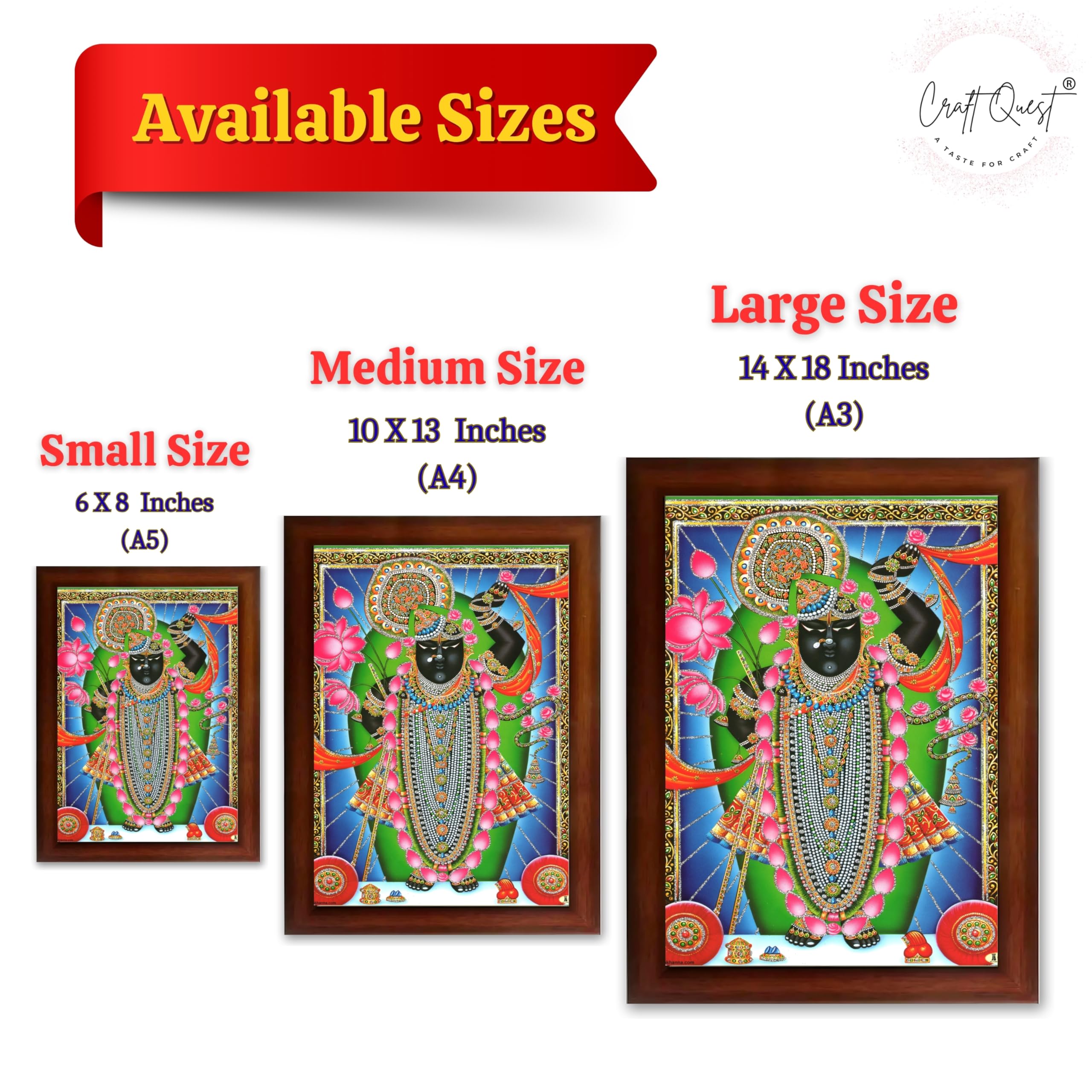 CRAFT QUEST Shrinathji Photo with Frame | Shreenathji Photo with Frame Religious Framed Painting