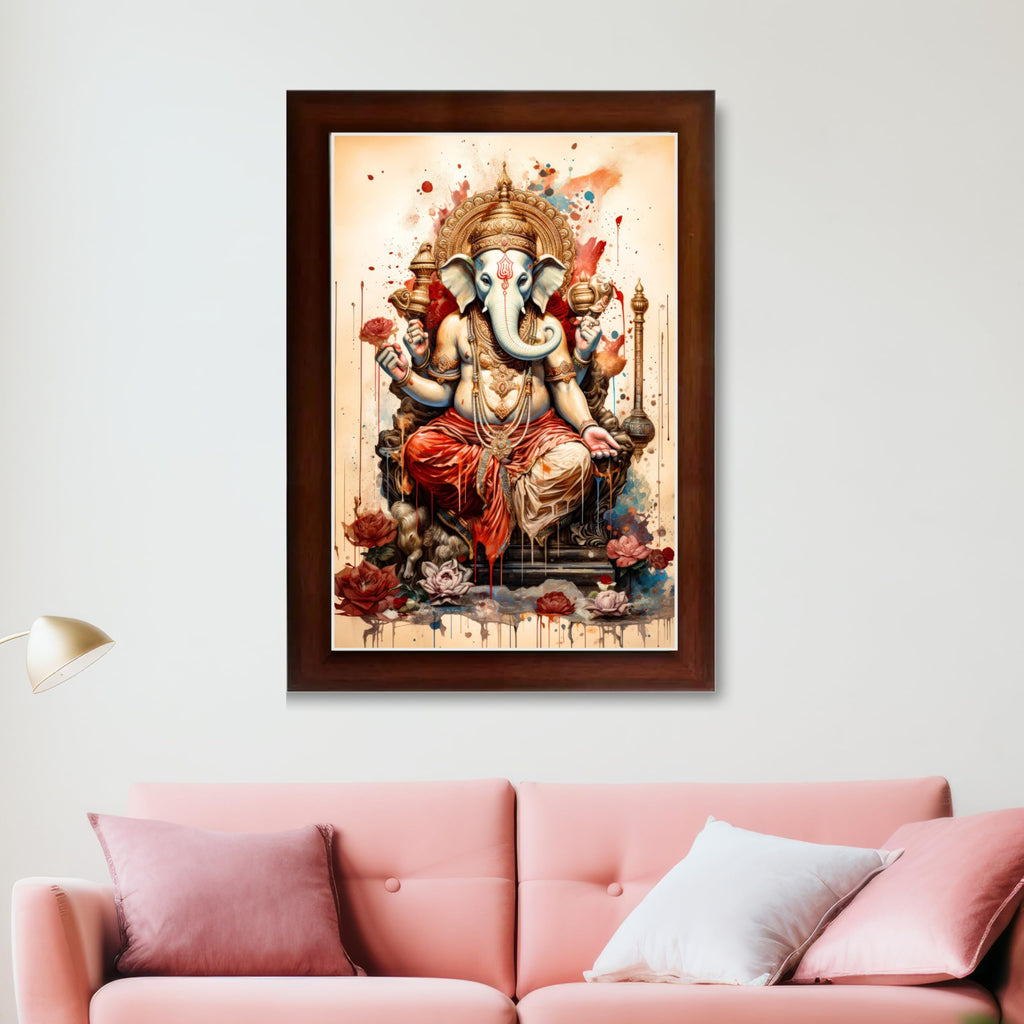 CRAFT QUEST Lord Ganesh Ganpati ji Hanging Wall Painting Framed For Home Décor