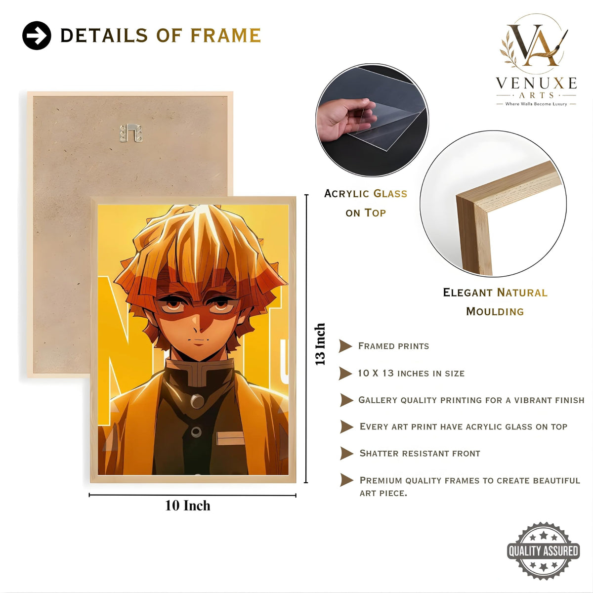 VENUXE ARTS Set Of 3 Anime Characters Wall Framed |Anime Characters Framed Poster for Living Room Bedroom Gaming Room Studio Wall Decor